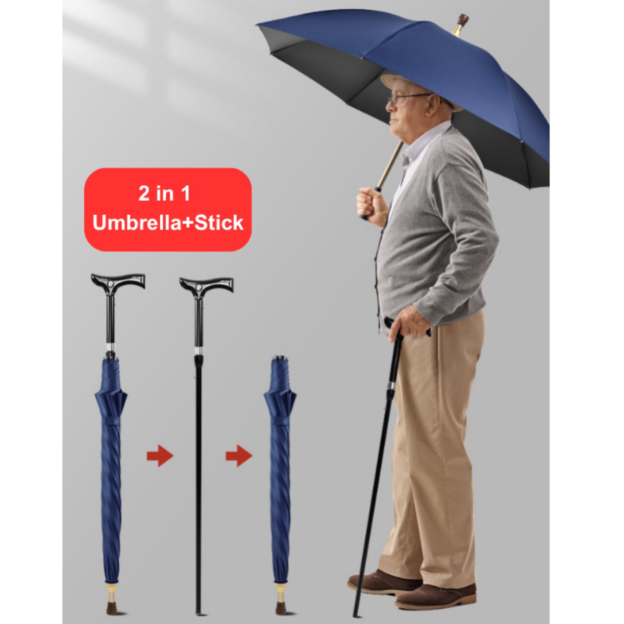 Meds Support Elderly Umbrella Walking Stick Umbrella Combination Height Adjustable